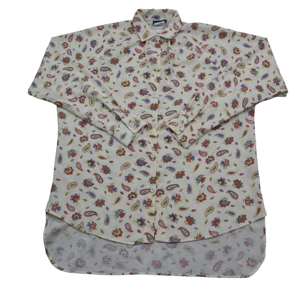 Bold Spirit Shirt Womens S Multicolor Long Sleeve Collar Paisley High Low Hem